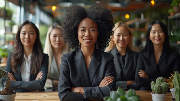 Foto foto de perfil de mídia social de mulheres negras asiáticas e pessoas mais velhas no escritório diversidade trabalho em equipe sucesso global e empoderamento das mulheres