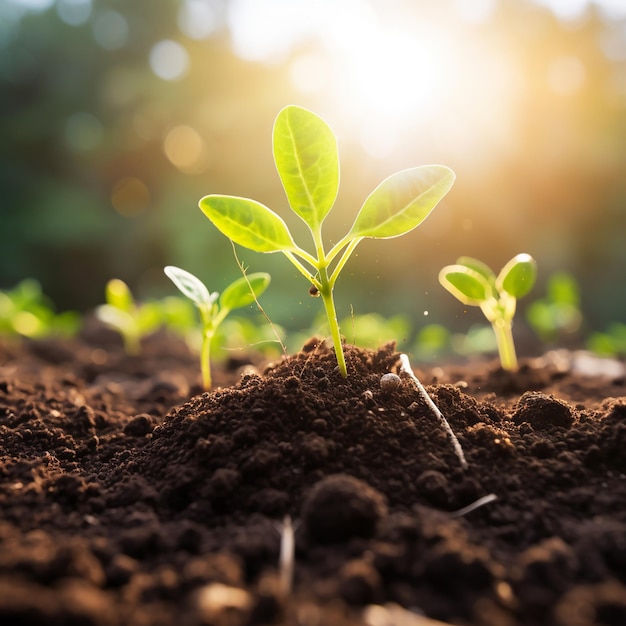 Foto de perto da imagem do cultivo de uma planta no solo