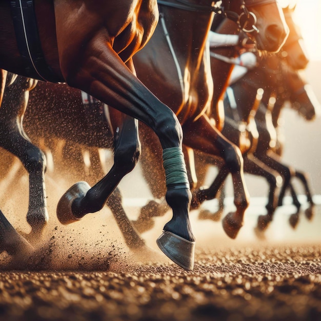 Foto foto de perto das pernas dos cavalos nas corridas ai generativo