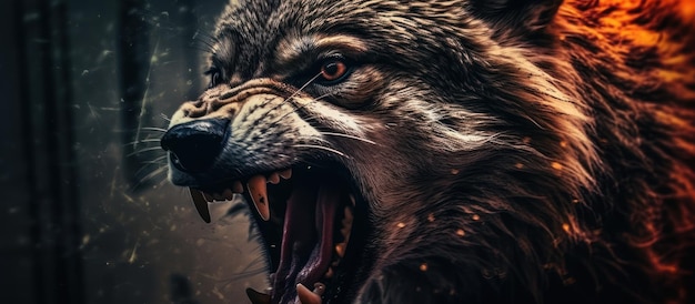 foto de perto de um lobo zangado de fundo