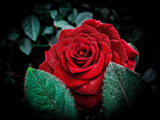 Foto de perto de uma flor de rosa vermelha