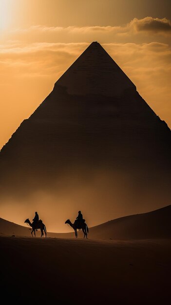 Foto de pessoas em camelos caminhando por uma vasta e árida paisagem desértica