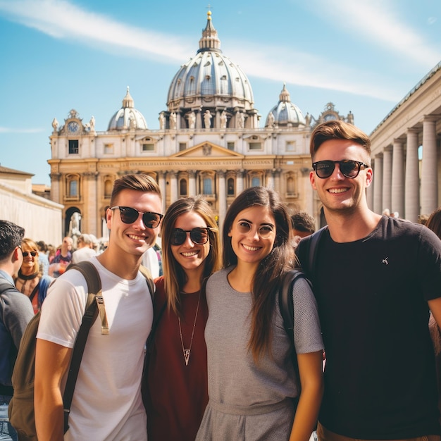 Foto de pessoas em frente à Basílica de São Pedro na Cidade do Vaticano, Itália