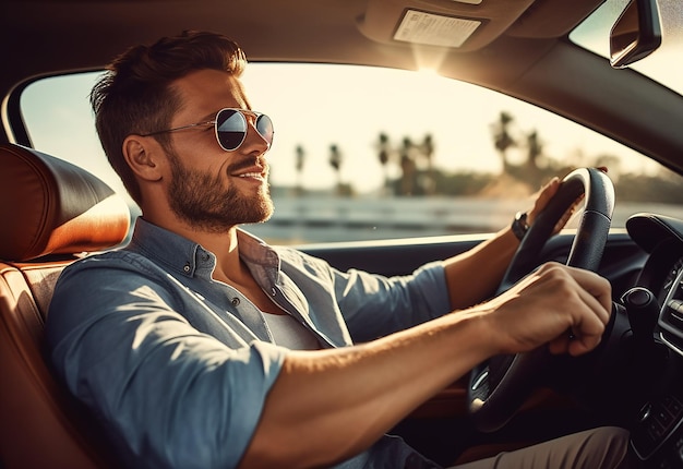 Foto de pessoas homem bonito mulher dirigindo veículo