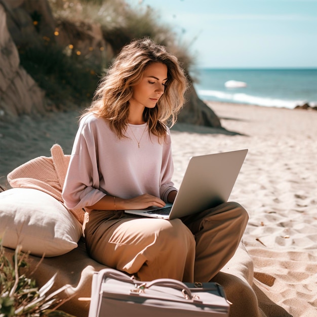 Foto de pessoas trabalhando em um laptop ao ar livre