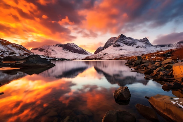 Foto de picos nevados e lagos congelados na Noruega