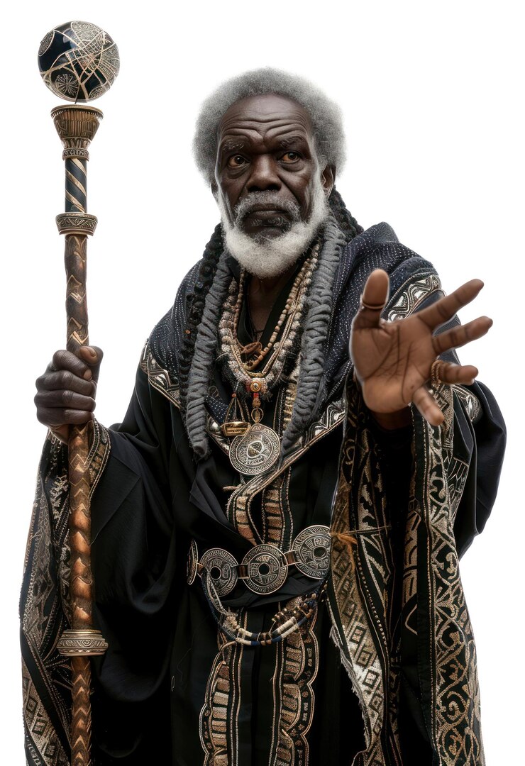 Foto foto de png de um feiticeiro africano preto isolado em fundo branco v 60 ar 23