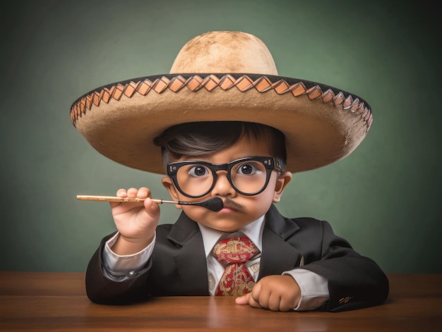 foto de pose dinâmica emocional de criança mexicana na escola