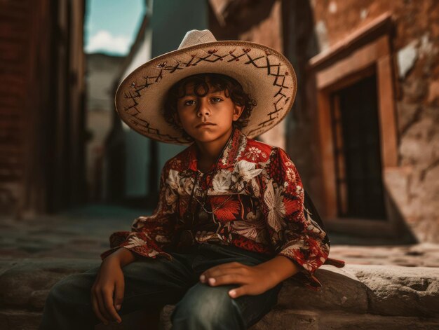 Foto foto de pose dinâmica emocional de criança mexicana na escola