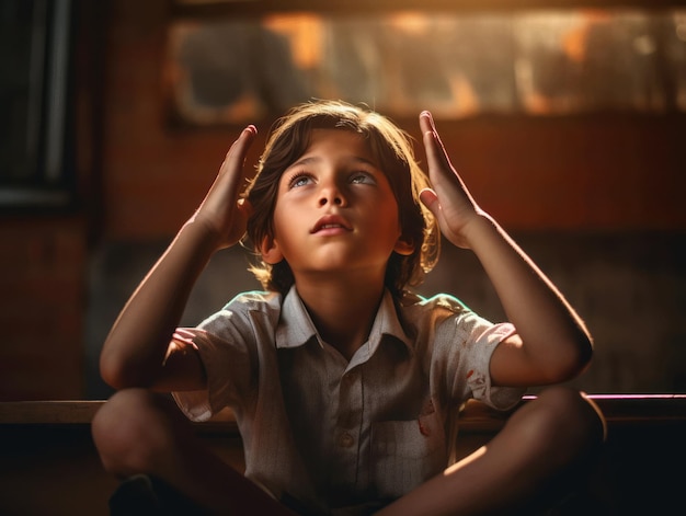 foto de pose dinâmica emocional de criança mexicana na escola