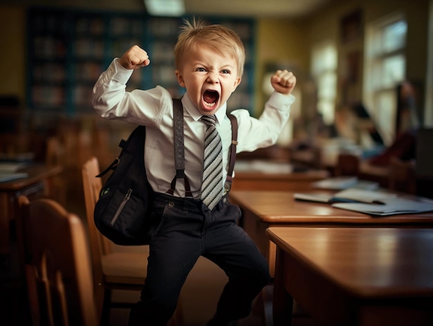 foto de pose dinâmica emocional garoto brasileiro na escola