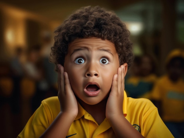 foto de pose dinâmica emocional garoto brasileiro na escola