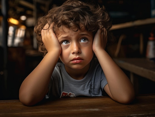 foto de pose dinâmica emocional garoto brasileiro na escola