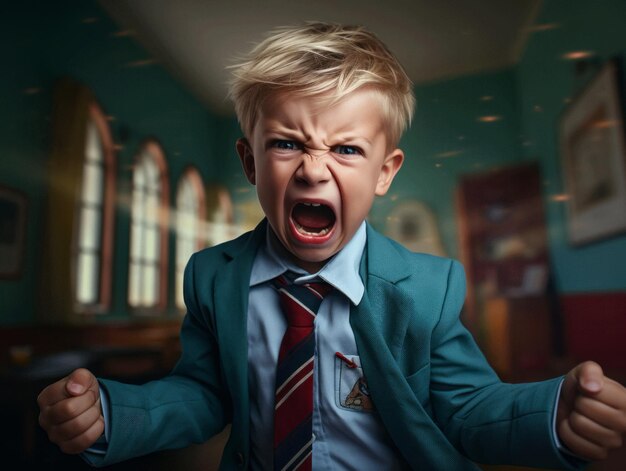 foto de pose dinâmica emocional garoto europeu na escola