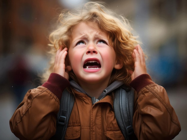 foto de pose dinâmica emocional garoto europeu na escola