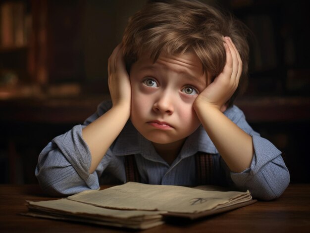 foto de pose dinâmica emocional garoto europeu na escola