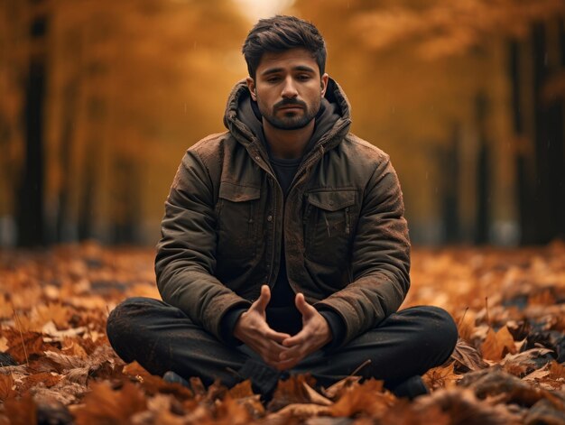 foto de pose dinâmica emocional homem indiano em fundo de outono