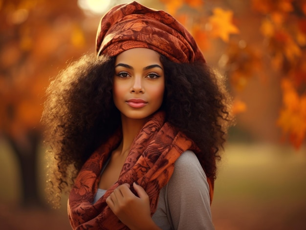 foto de pose dinâmica emocional mulher africana no outono