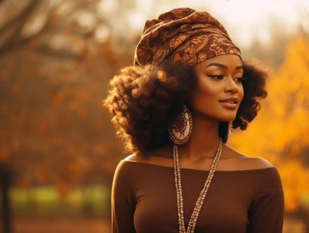 foto de pose dinâmica emocional mulher africana no outono