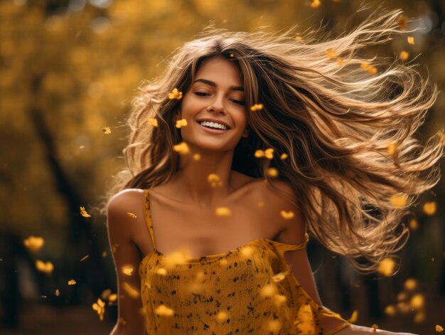 foto de pose dinâmica emocional mulher brasileira no outono