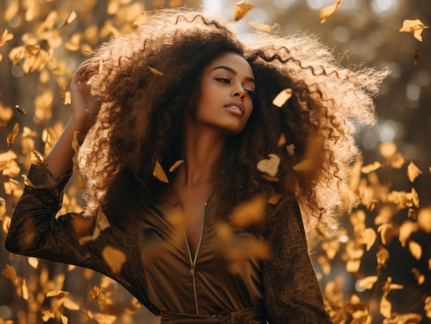 Foto foto de pose dinâmica emocional mulher brasileira no outono