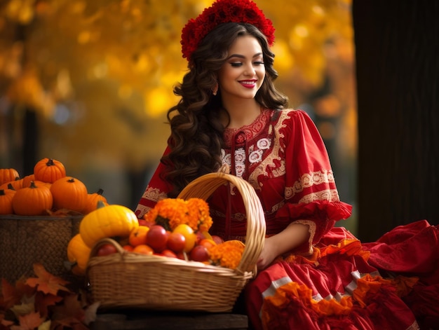 foto de pose dinâmica emocional Mulher mexicana no outono