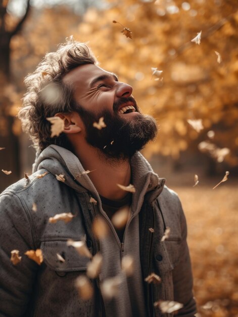 foto de pose emocional dinâmica homem brasileiro no outono
