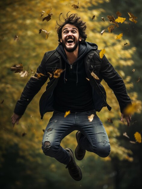 foto de pose emocional dinâmica homem brasileiro no outono