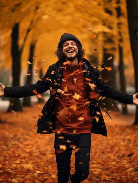 Foto foto de pose emocional dinâmica homem brasileiro no outono