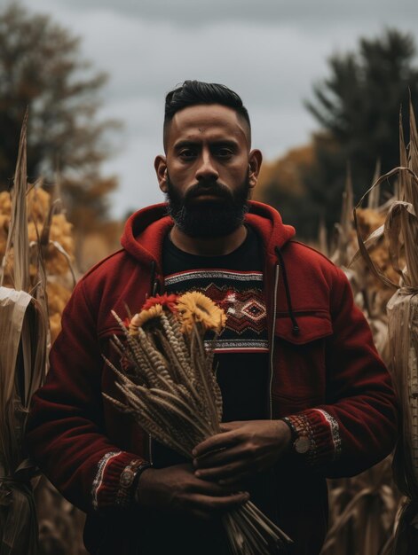 foto de pose emocional dinâmica homem mexicano no outono