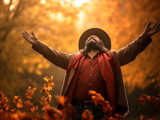 Foto foto de pose emocional dinâmica homem mexicano no outono