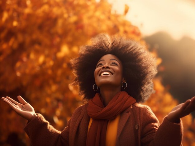 Foto foto de pose emocional dinâmica mulher africana no outono