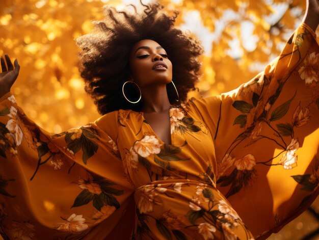 foto de pose emocional dinâmica mulher africana no outono