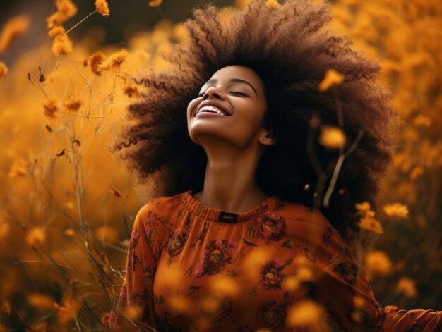 foto de pose emocional dinâmica mulher africana no outono