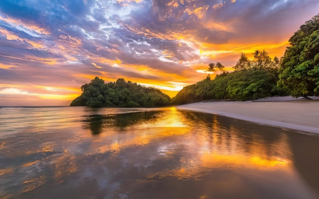 Foto de praia paradisíaca durante o dia com pôr do sol