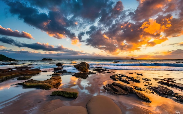 Foto de praia paradisíaca durante o dia com pôr do sol