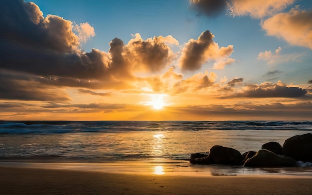Foto de praia paradisíaca durante o dia com pôr do sol
