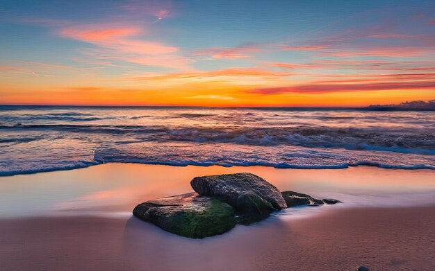 Foto de praia paradisíaca durante o dia com pôr do sol