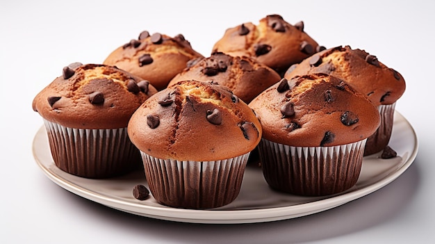 Foto de prato com deliciosos muffins de chocolate preto com decorações