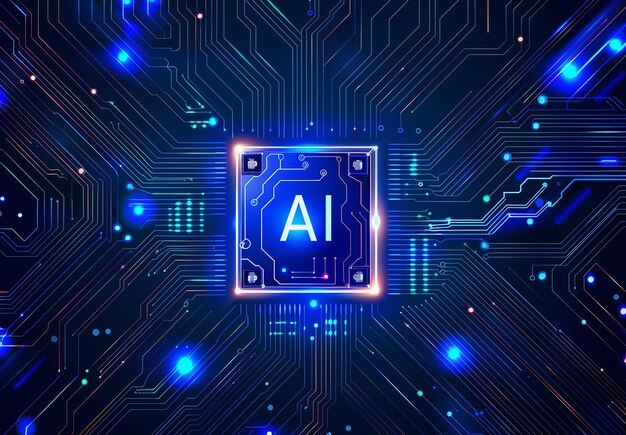 Foto de projeto de microchip de tecnologia de IA conceito de fundo de inteligência artificial
