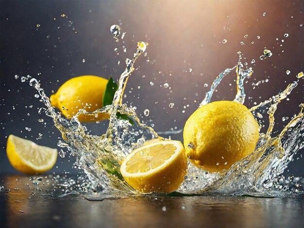 Foto de respingos de água com limão fresco