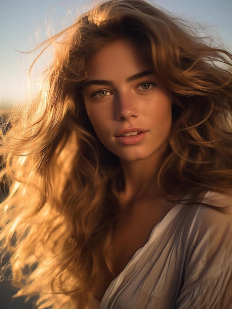 Foto de retrato de cabelo cacheado feminino adolescente espanhol sorrindo