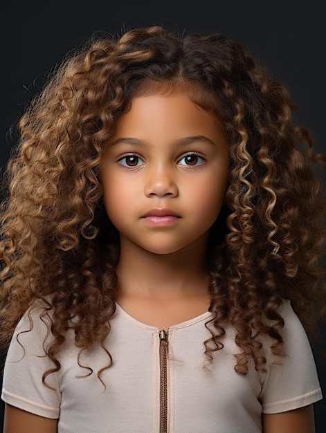 Foto de retrato de cabelo cacheado feminino de criança da Malásia