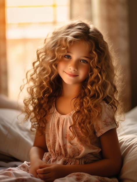 Foto de retrato de cabelo cacheado feminino de criança espanhola