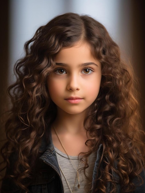 Foto de retrato de cabelo cacheado feminino de criança peruana