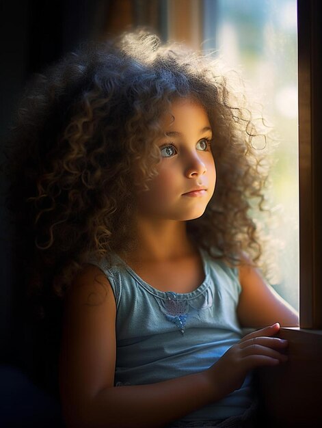 Foto de retrato de cabelo cacheado feminino de criança tailandesa