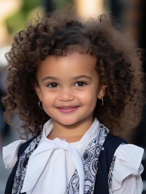 Foto de retrato de cabelo cacheado feminino infantil colombiano sorrindo