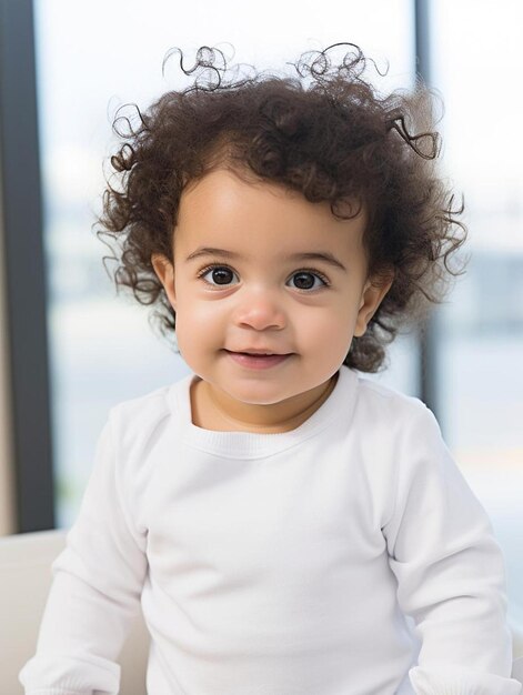 Foto de retrato de cabelo cacheado feminino infantil espanhol sorrindo