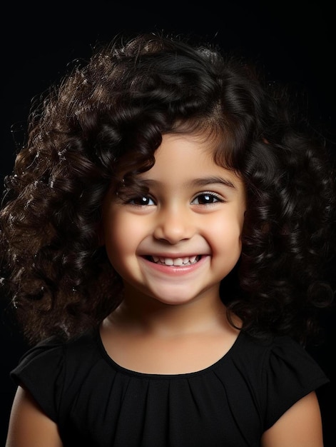 Foto de retrato de cabelo cacheado feminino infantil libanês sorrindo