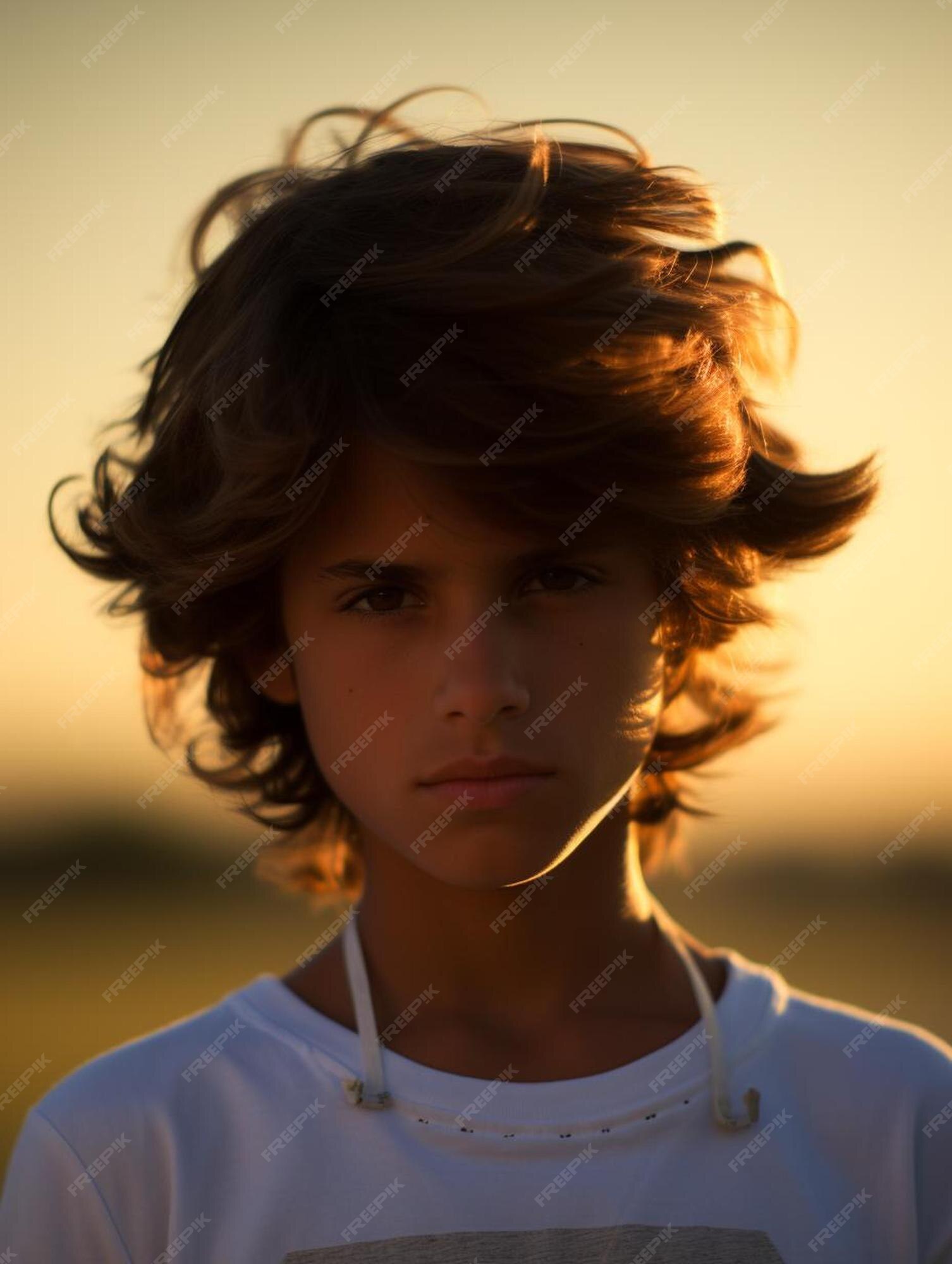 Foto de retrato de cabelo cacheado masculino infantil espanhol